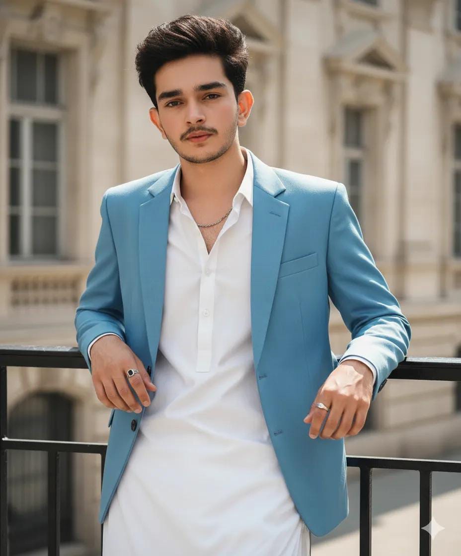 Stylish Blue Blazer Men's Fashion Image Prompt