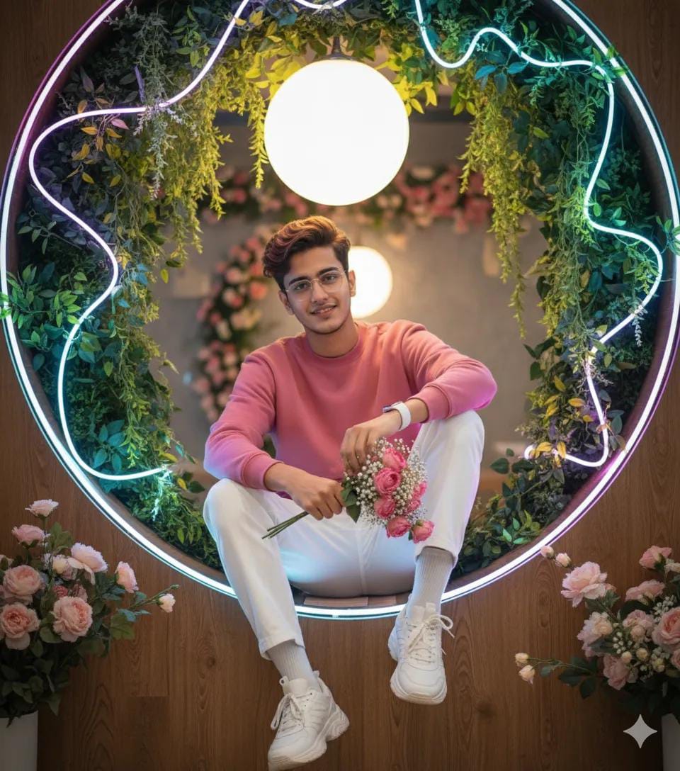 Neon Floral Portrait with Romantic Mood