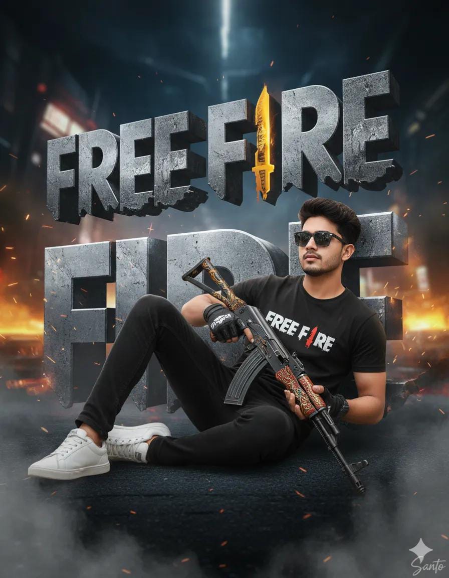 Stylish Free Fire Gamer With Weapon Background