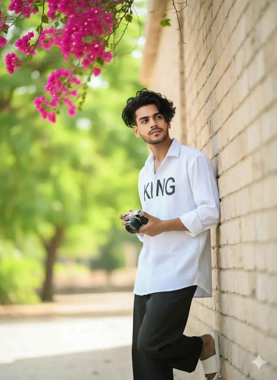Chill Outdoor Portrait with Camera and Flowers