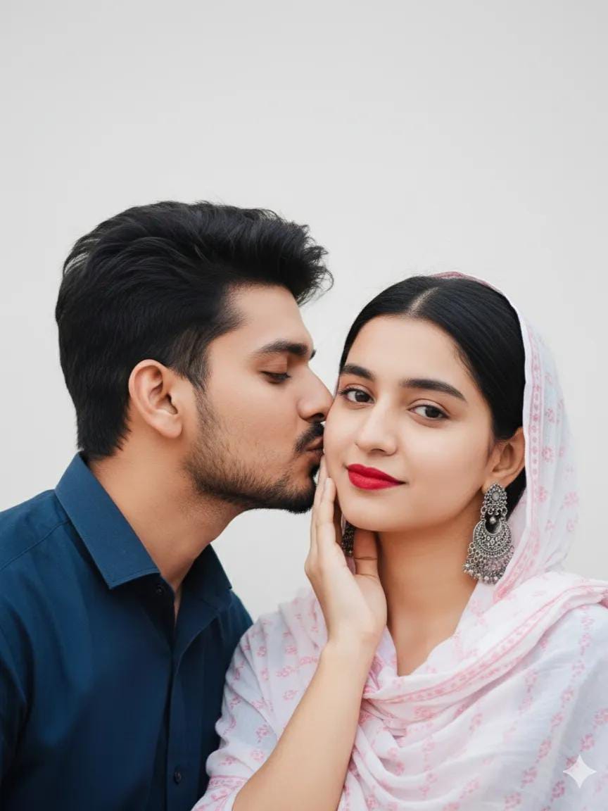 Romantic Couple Portrait with Tender Kiss