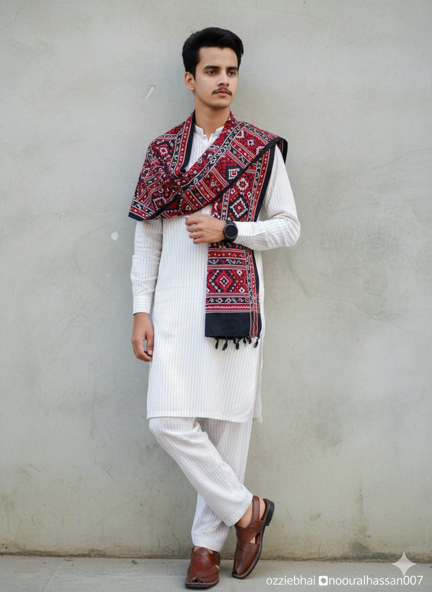 Traditional Sindhi Ajrak Outfit: Classic Pakistani Men's Fashion